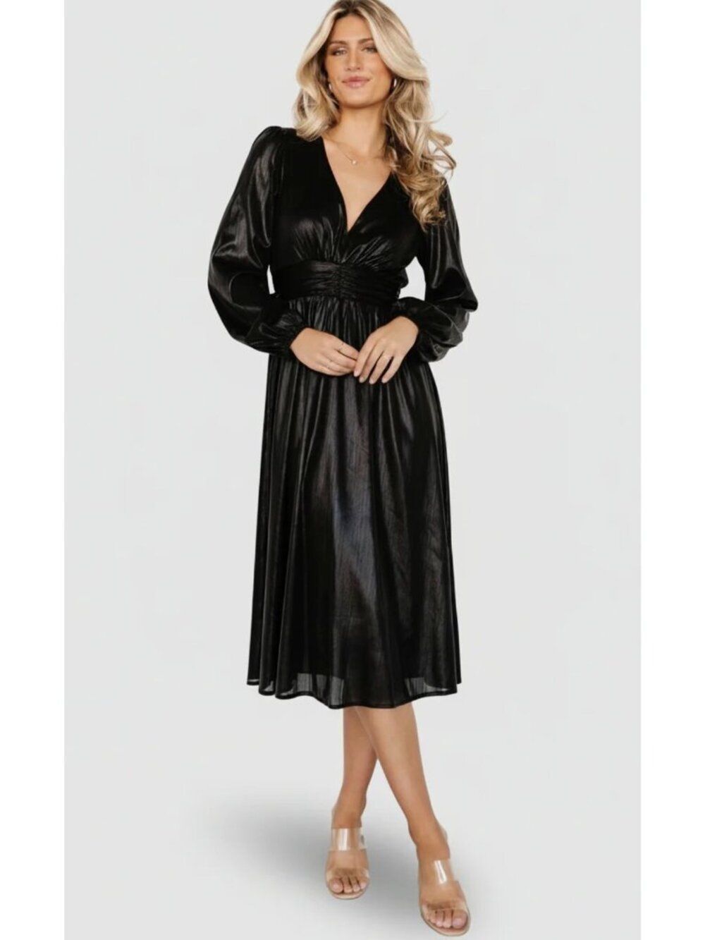 Baltic Born Aisha Women's Black Shimmer Long Sleeve Dress Size L